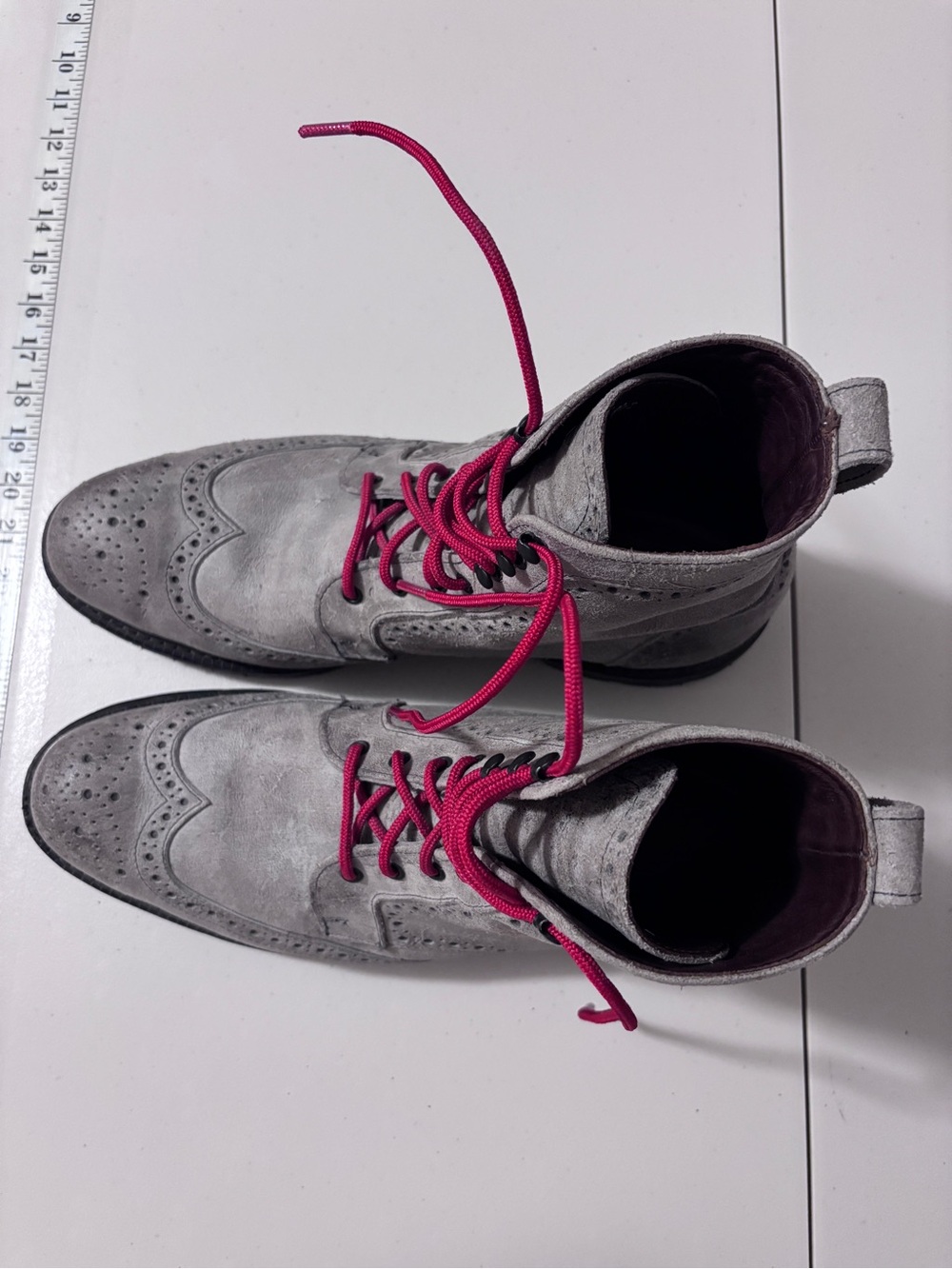 Allen Edmonds Long Branch Grey Leather Wingtip Boots Size 14 Red Laces Vibram - Picture 2 of 11